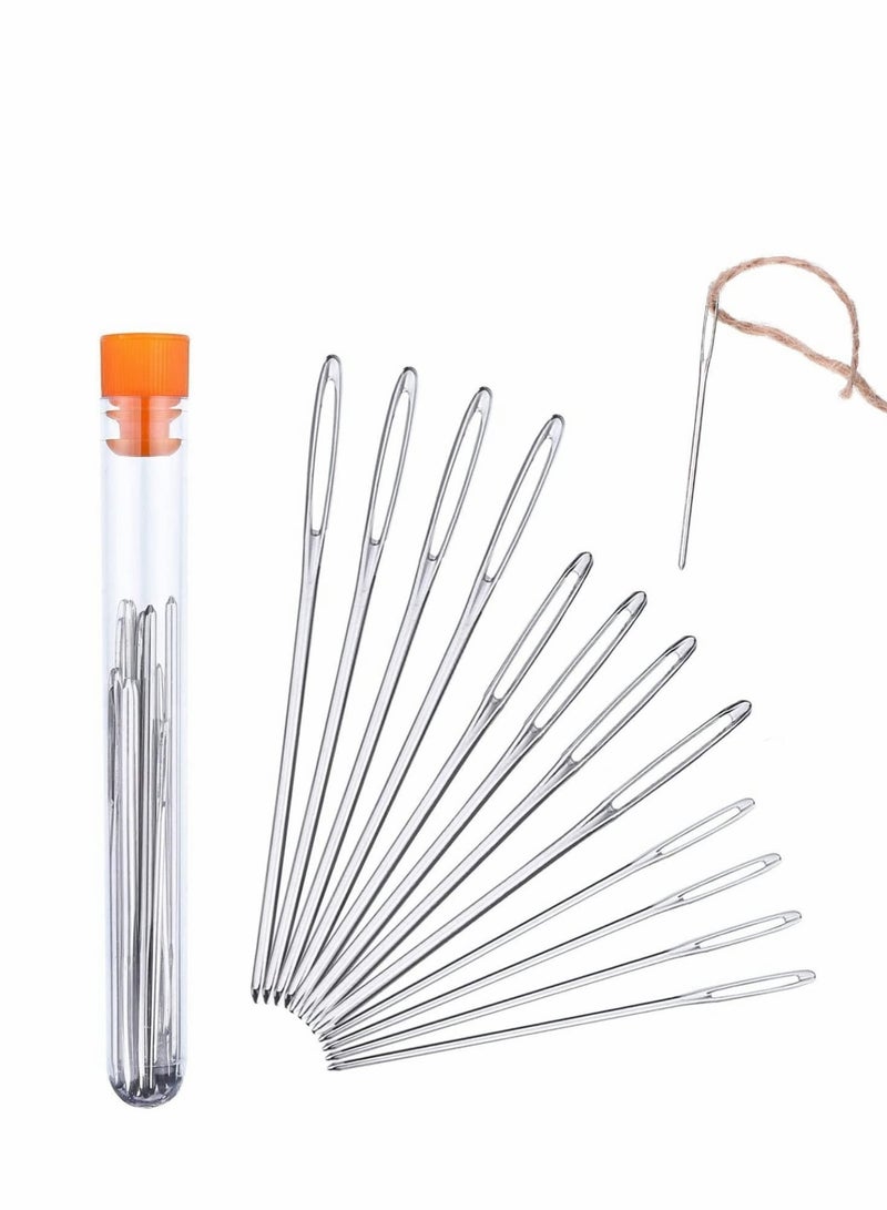 Large Eye Blunt Needles, Quality Stainless Steel Yarn Knitting Needles, Embroidery Needles for Brocade and Sewing Needles, Crafting Knitting Weaving Stringing Needles (Silver - 12 Pcs) - Image 1