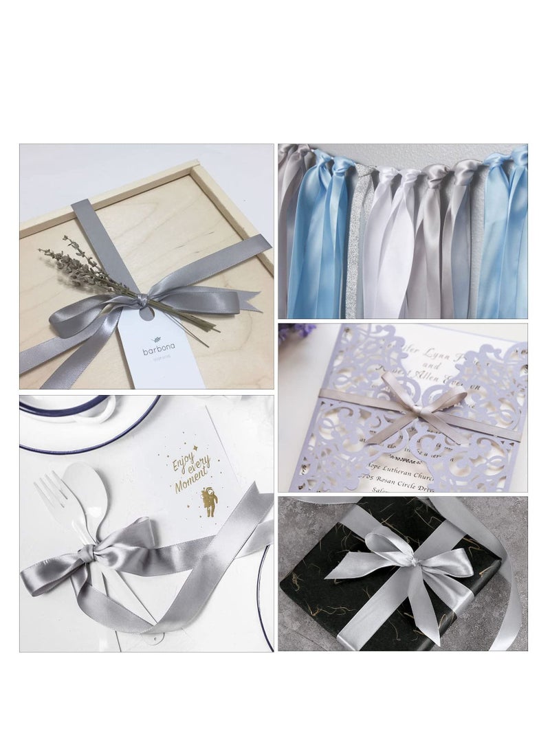 MARKQ Silver Satin Ribbon 24mm x 25yd Fabric Polyester Ribbon for Gift Wrapping Party Favors Wedding Decorations, Bow Making, Bouquets, Sewing Projects & Craft Supplies  - Image 4