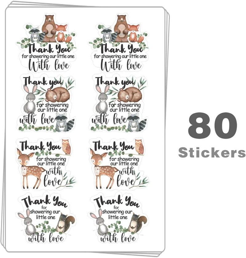 Kaecery Cute Woodland Creature Shower Thank You Stickers LabelsForest Woodland Animals Sticker for Woodland Creatures Theme Shower Birthday Party Favor Label Decorations10 in80 Labels - Image 4