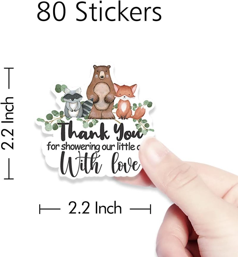 Kaecery Cute Woodland Creature Shower Thank You Stickers LabelsForest Woodland Animals Sticker for Woodland Creatures Theme Shower Birthday Party Favor Label Decorations10 in80 Labels - Image 3