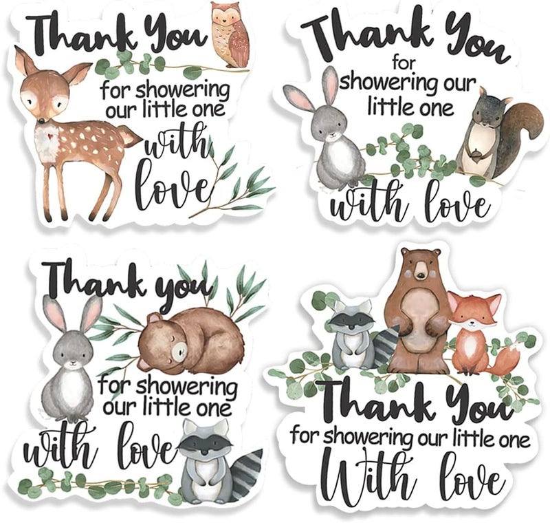 Kaecery Cute Woodland Creature Shower Thank You Stickers LabelsForest Woodland Animals Sticker for Woodland Creatures Theme Shower Birthday Party Favor Label Decorations10 in80 Labels - Image 1