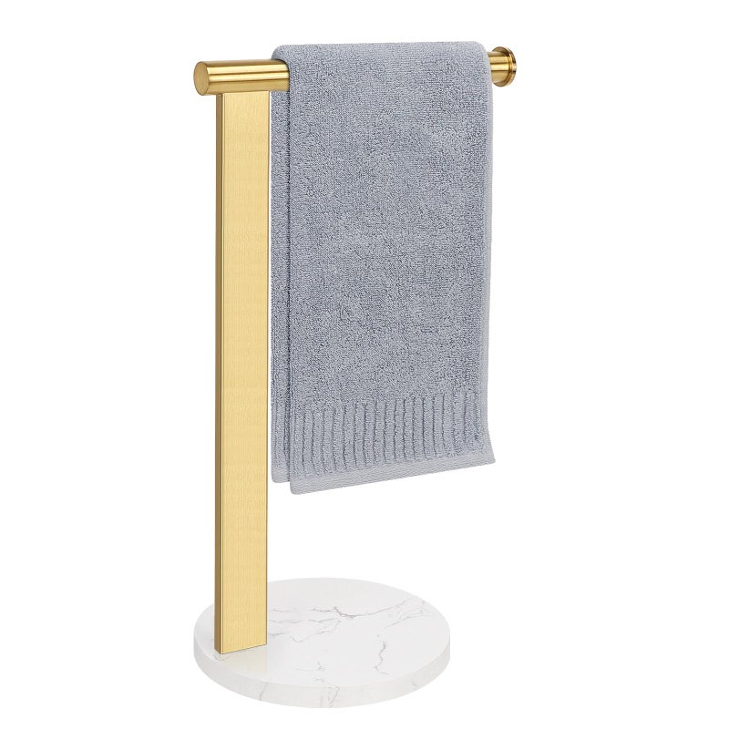 Siyzda Hand Towel Holder Stand for Bathroom L Shaped Standing Hand Towel Rack Towel Bar Kitchen Vanity Countertop Organizer SUS304 Stainless Steel Material Marble Base Gold