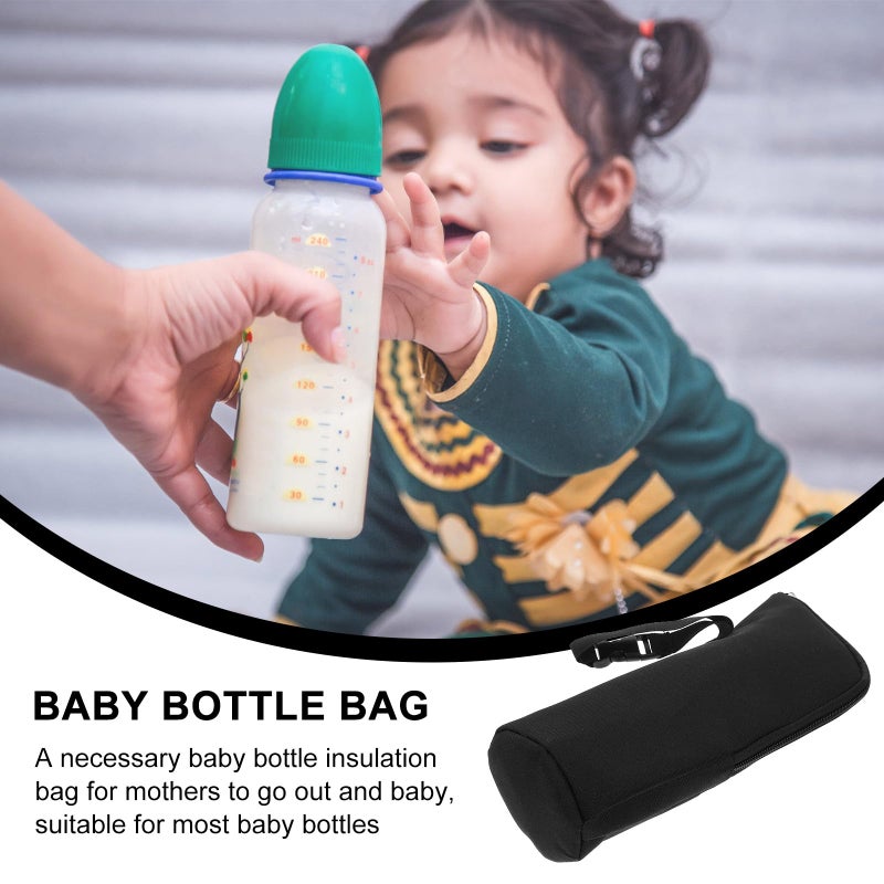 Insulated Baby Feeding Bottle Bag Thermal Cooler with Hanging Strap Black - Image 4