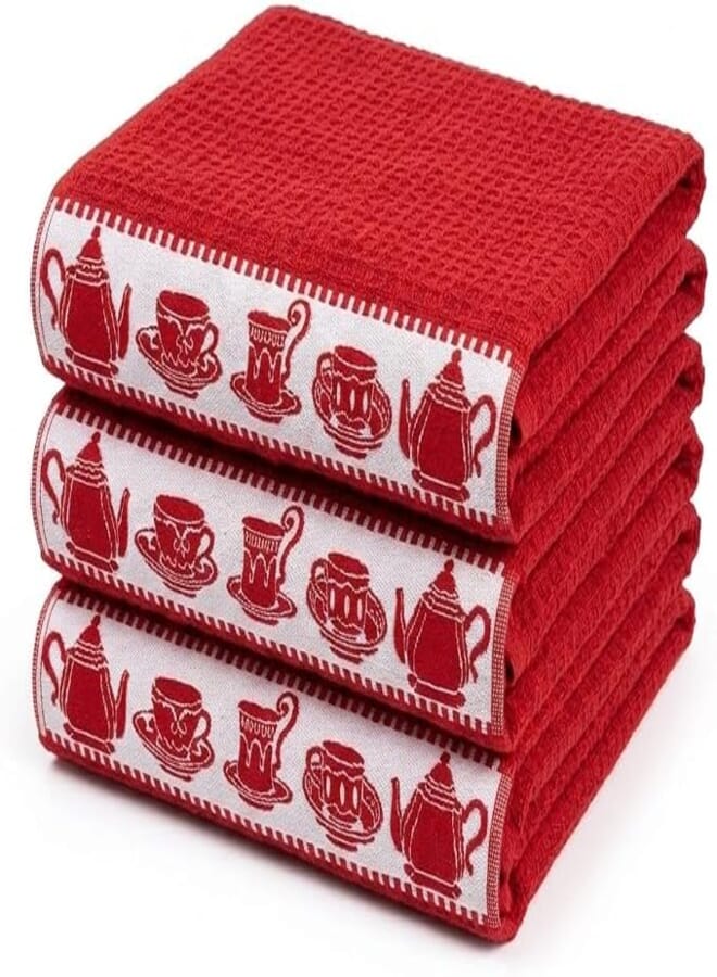 Jumbo Brad Cotton Kitchen Towel - Extra Large Size 85x170cm 150gm - Milk Color Made in Egypt (Red)