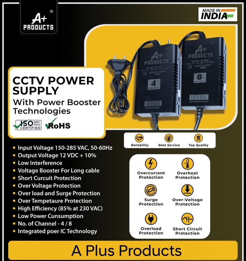 A Plus Products CCTV Camera Power Supply SMPS Adaptor 8 Channel 12V 10 AMP Pack of 1  - Image 2