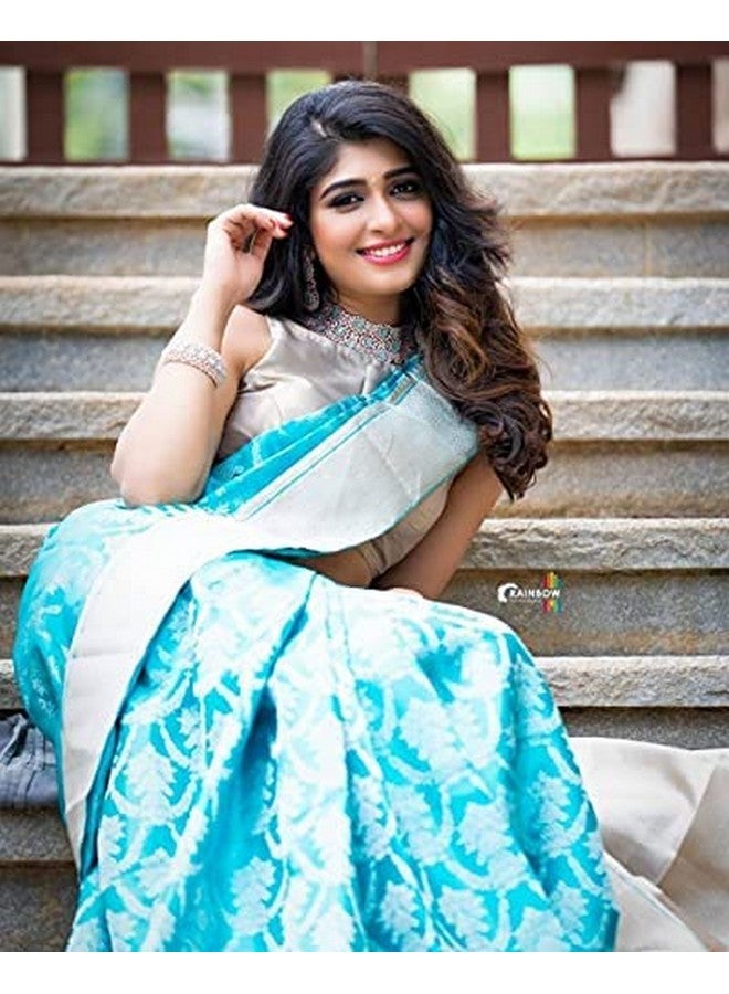 Avantika Fashion Women And Girls Banarasi Silk Saree With Blouse Piece (Kovai Pattu_Sky Blue) - Image 2