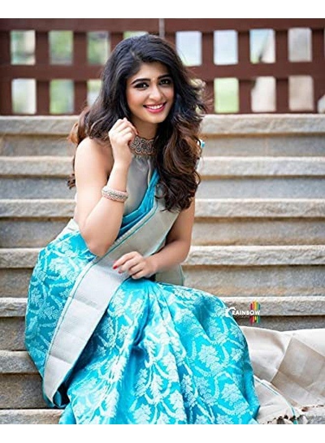 Avantika Fashion Women And Girls Banarasi Silk Saree With Blouse Piece (Kovai Pattu_Sky Blue) - Image 5