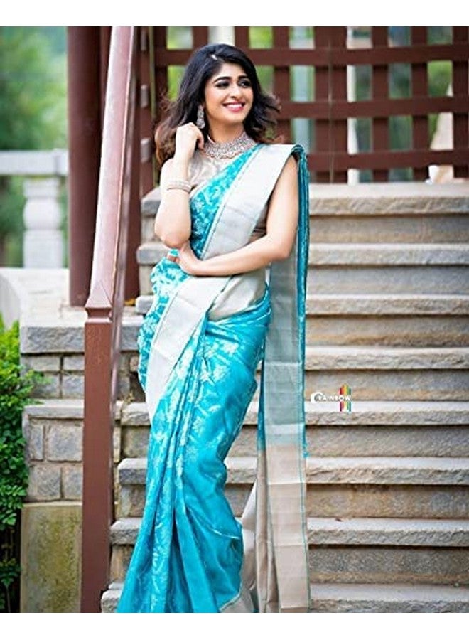 Avantika Fashion Women And Girls Banarasi Silk Saree With Blouse Piece (Kovai Pattu_Sky Blue) - Image 3