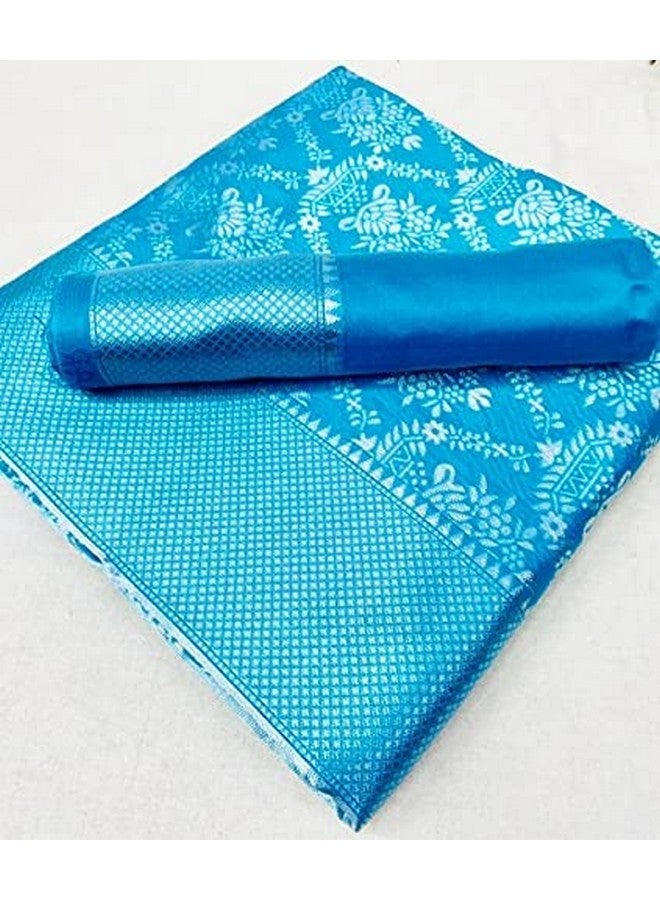 Avantika Fashion Women And Girls Banarasi Silk Saree With Blouse Piece (Kovai Pattu_Sky Blue) - Image 4