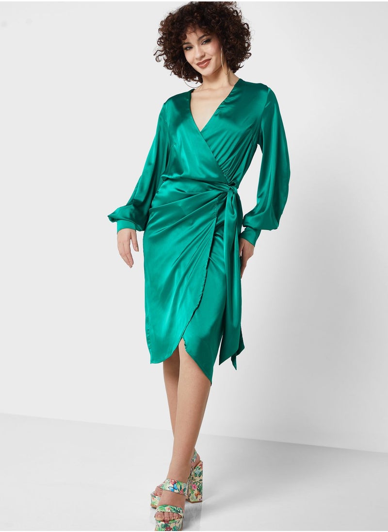 Never fully Dressed - Surplice Balloon Sleeve Tie Detail Dress - Image 1