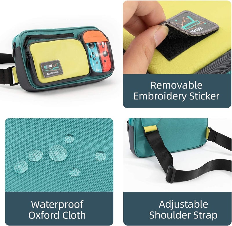 GEEKSHARE Large Capacity Multifunctional Switch/Switch OLED Travel Carrying Case-Color Contrast Laser Messenger Bag Compatible with Nintendo Switch-Portable Storage Bag for Switch & Game Accessories - Image 5