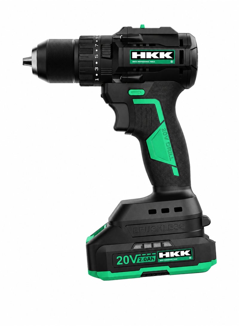 HKK 20V Professional Brushless Cordless Drill Driver | 70Nm Max Torque | 2-Speed (0-600/2000RPM) | 10mm Max Drilling | 2 × 2Ah Li-ion Batteries | Power Drill for Wood, Metal & Professional DIY - Image 1