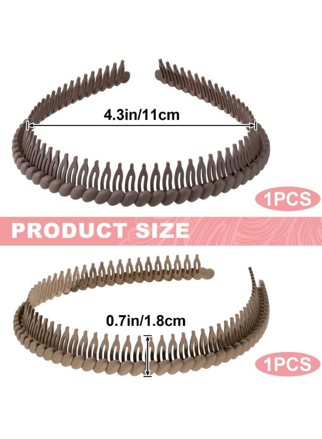 2 Pcs Non-Slip Toothed Comb Headbands, Plastic Hair Bands with Teeth, Comfort Hair Accessories, Size 4.3''×0.7'', Khaki & Coffee - Image 2
