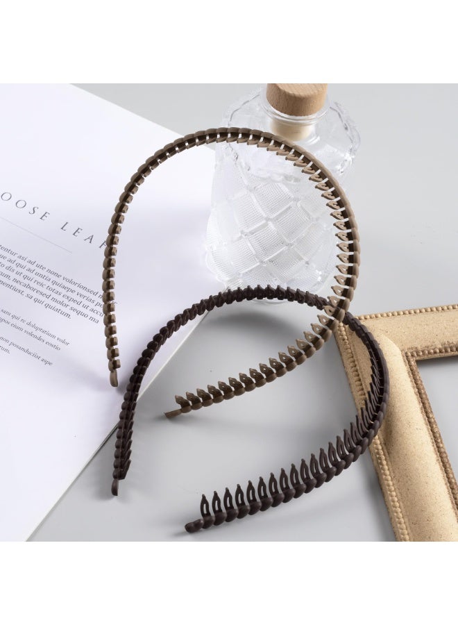 2 Pcs Non-Slip Toothed Comb Headbands, Plastic Hair Bands with Teeth, Comfort Hair Accessories, Size 4.3''×0.7'', Khaki & Coffee - Image 4