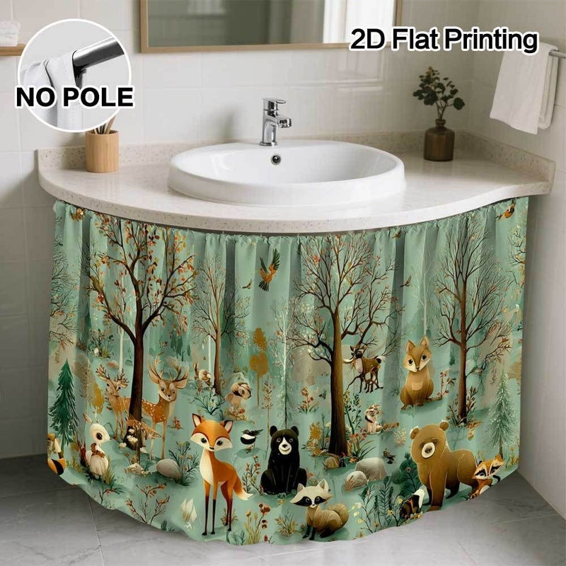 ستار من قماش البوليستر شبه الشفاف مع تصميم كائنات غابات ثنائية الأبعاد مسطحة، مقاس 27.56 × 59.06 بوصة، قابل للغسل في الغسالة، ستارة زخرفية للمطبخ وغرفة المعيشة وغرفة النوم مع تصميم حقيبة للقضبان - Image 4