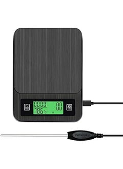Coffee Scale with Timer, 3kg/0.1g High Accuracy, LCD Backlight Display Digital Kitchen Food Scale with Meat Thermometer, for Baking and Cooking(Black)