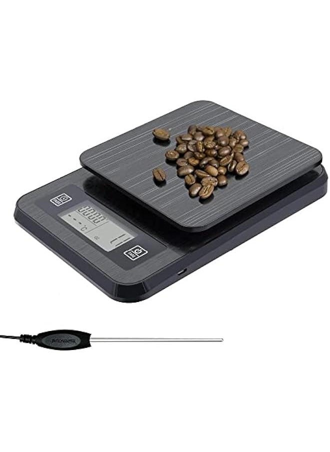 Gonice - Coffee Scale with Timer, 3kg/0.1g High Accuracy, LCD Backlight Display Digital Kitchen Food Scale with Meat Thermometer, for Baking and Cooking(Black) - Image 1