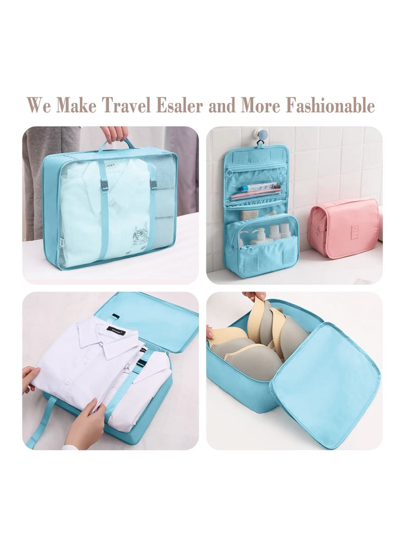 SOLARAE 8-Piece Travel Packing Cubes Set with Toiletry and Shoe Bags, Made from Durable Waterproof Fabric for Organized Travel Accessories (Bright Blue) - Image 3