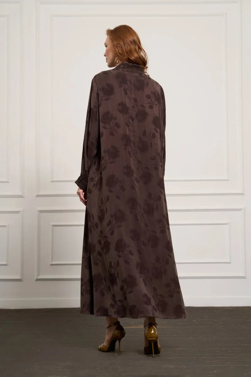 MissWhence  Elegant Floral Jacquard Maxi Shirt Plus size Dress - Black for Women | Best Price UAE