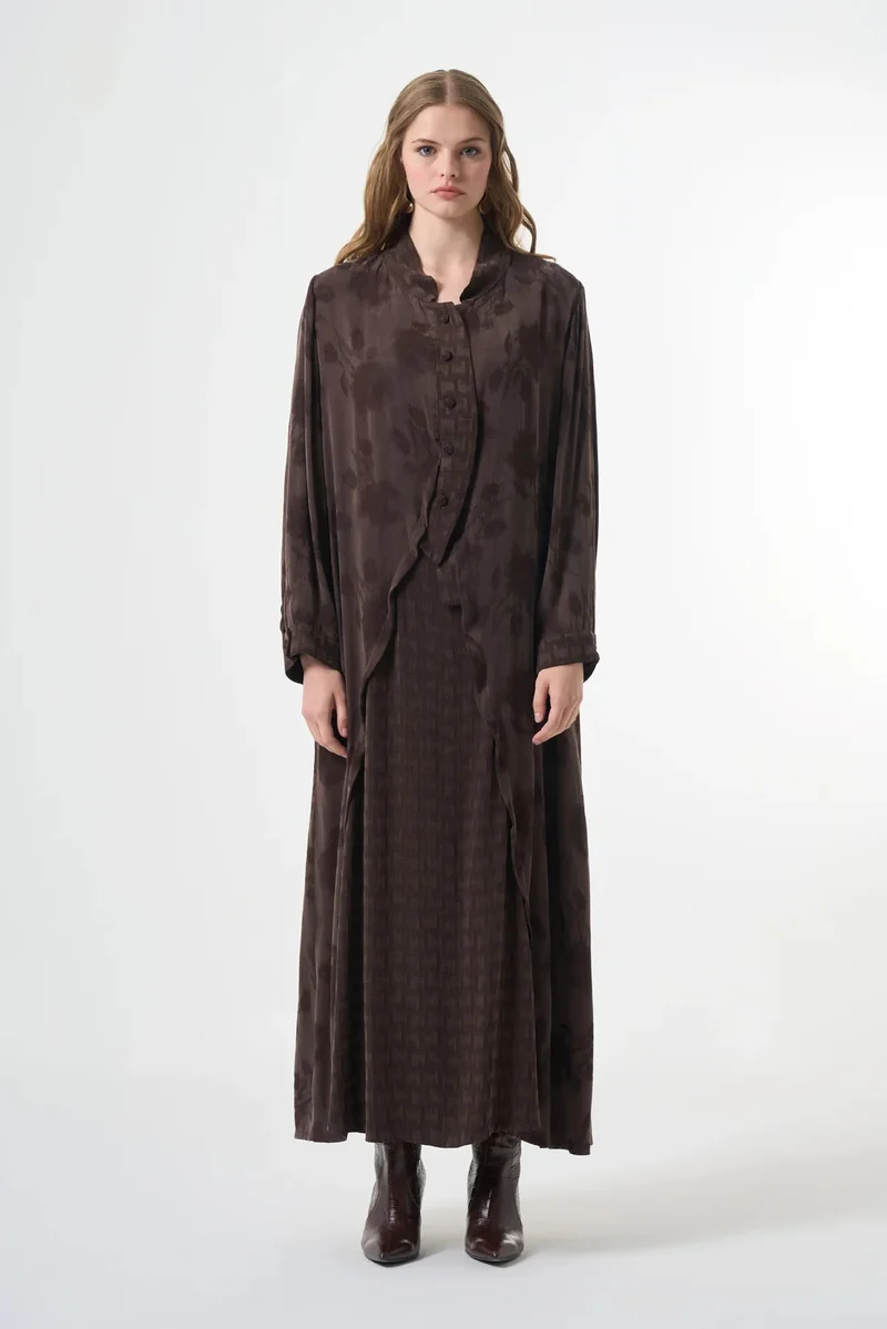MissWhence  Elegant Floral Jacquard Maxi Shirt Plus size Dress - Black for Women | Best Price UAE