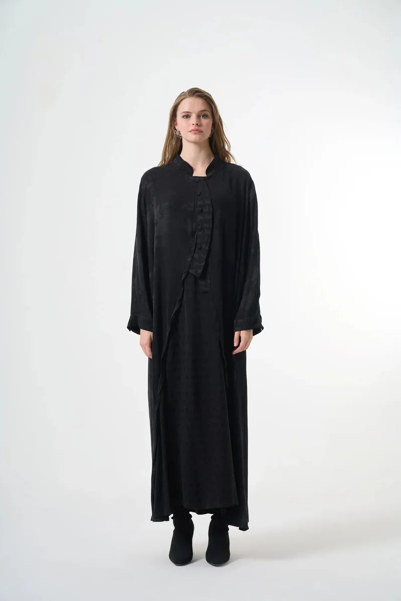 MissWhence  Elegant Floral Jacquard Maxi Shirt Plus size Dress - Black for Women | Best Price UAE