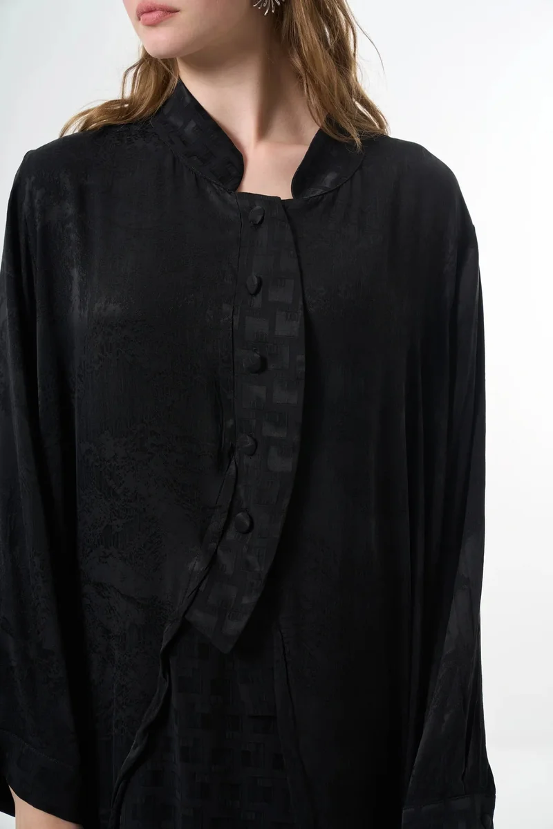 MissWhence  Elegant Floral Jacquard Maxi Shirt Plus size Dress - Black for Women | Best Price UAE
