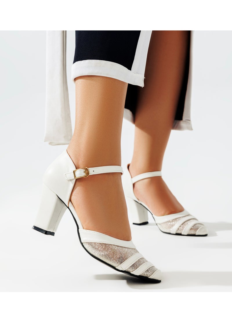 LIFESTYLISH - Shoes Heels Leather Crystal Shiny F-12 - White - Image 1
