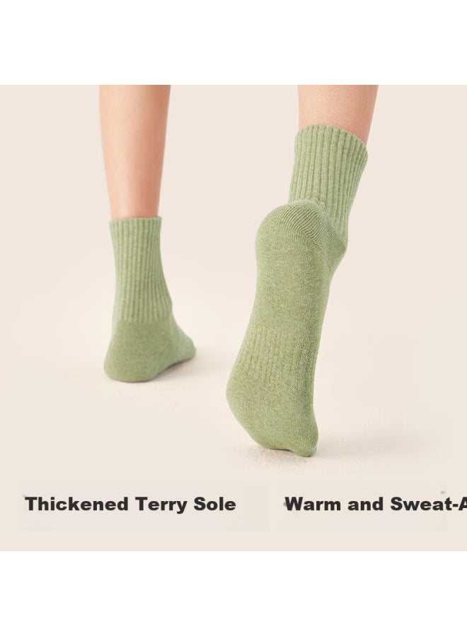 B&C.ROOM Mianzhuwu Women's Thickened Mid-calf Terry Cotton Socks For Autumn And Winter, Warm Postpartum Cotton Socks, Black And White Seamless Long Socks, 5 Pairs - Image 1