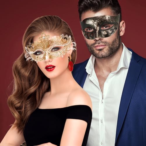 Coddsmz Couple Masquerade Mask Set Venetian Party Mardi Gras Halloween Costume Fancy Dress Mask for Women Men - Image 4