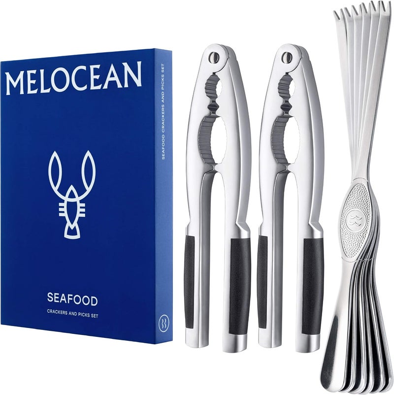 Melocean Crab Crackers and Tools Set - Premium 2 Lobster Crackers and 6 Seafood Forks Kit - Professional Crab Leg Claw Seafood Tools Set - Nutcrackers for All Nuts and Picks - Image 1