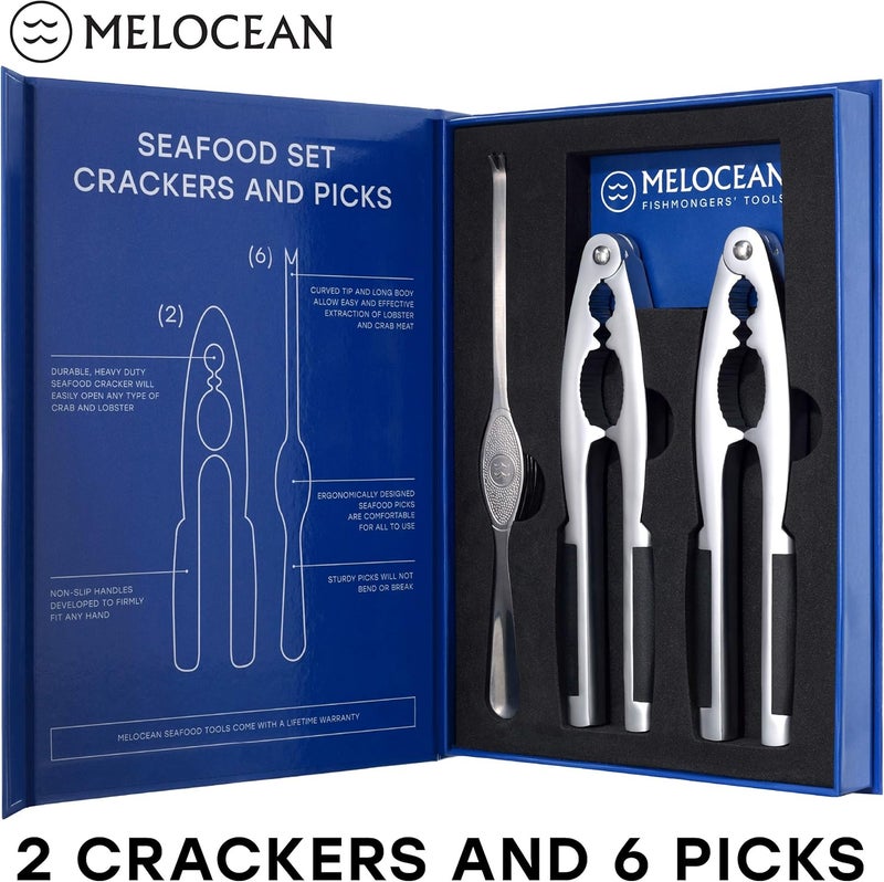Melocean Crab Crackers and Tools Set - Premium 2 Lobster Crackers and 6 Seafood Forks Kit - Professional Crab Leg Claw Seafood Tools Set - Nutcrackers for All Nuts and Picks - Image 5