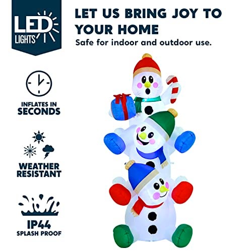 Joiedomi 6 FT Christmas Inflatable Decoration Stacked Snowman with Build-in LEDs Blow Up Inflatables for Xmas Party, Home Indoor Outdoor Christmas Décor Yard Garden Lawn Winter Holiday Supplies Décor - Image 3