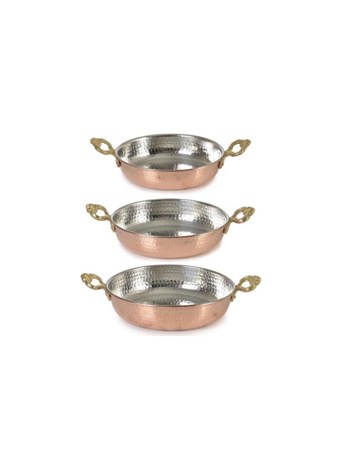 Handmade Ottoman-Style Copper Pan Set – Unique Design, Made in Turkey (Set of 3 Sizes)