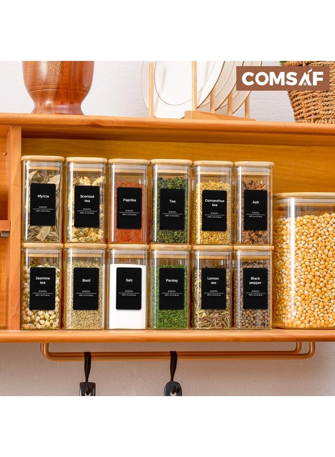 ComSaf 12Pcs Glass Spice Jars with Bamboo Lid, 10oz Airtight Square Containers with 275 Black Lables, Empty Seasoning Jars for Spice Salt Sugar - Image 5