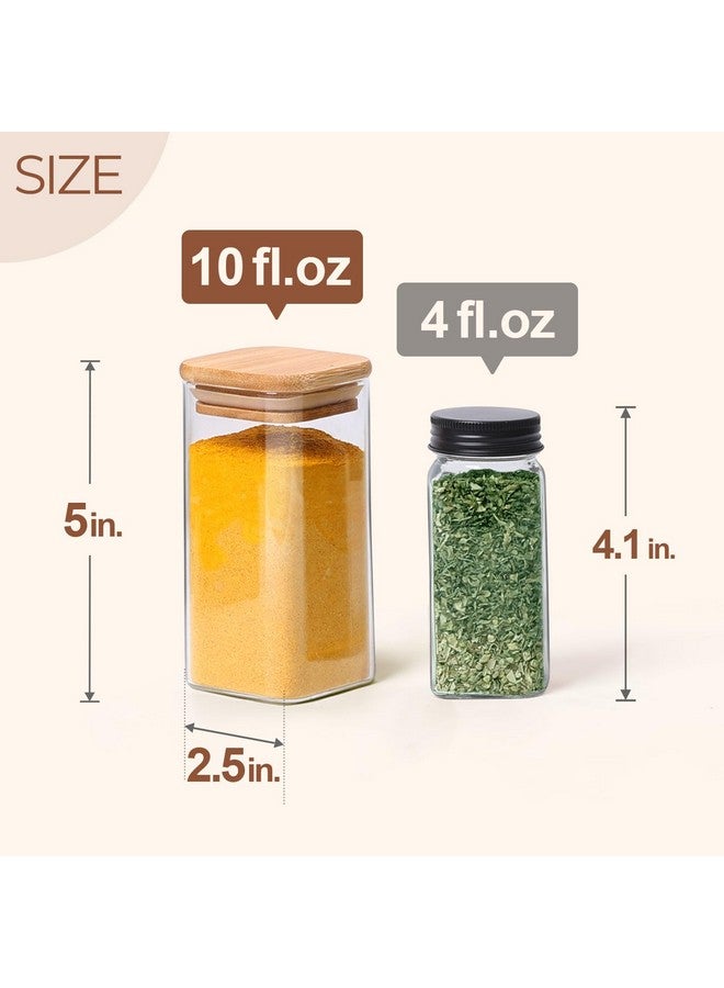 ComSaf 12Pcs Glass Spice Jars with Bamboo Lid, 10oz Airtight Square Containers with 275 Black Lables, Empty Seasoning Jars for Spice Salt Sugar - Image 3