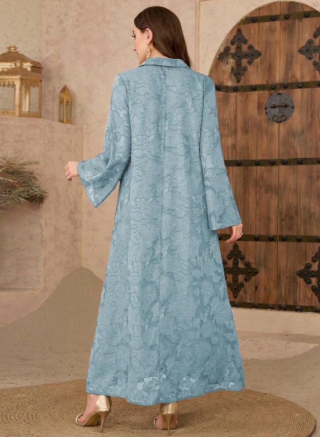 Take Two Blue Jacquard Embellished Collar Jalabiya - Image 2