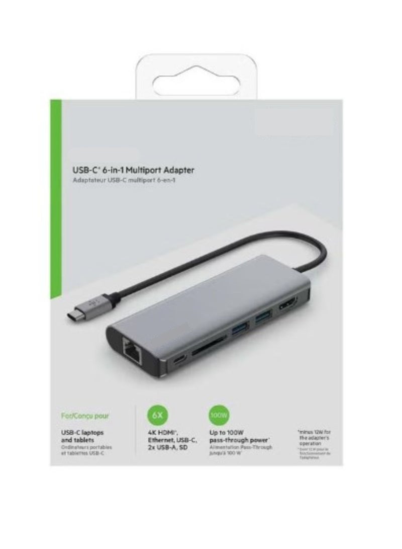 Terabyte USB C Hub, 6-in-1 MultiPort Adapter Dock with 4K HDMI, USB-C 100W PD Pass-Through Charging, 2 x USB A, Gigabit Ethernet Ports and SD Slot - Image 1