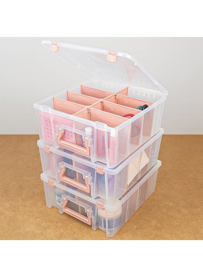 ArtBin 6990RK-AMZ Super Satchel Double Deep Compartment Box - Art Storage with 8 Removable Compartments, Smart Closure for Craft Supplies (Rose Gold - Pack of 3) - Image 3