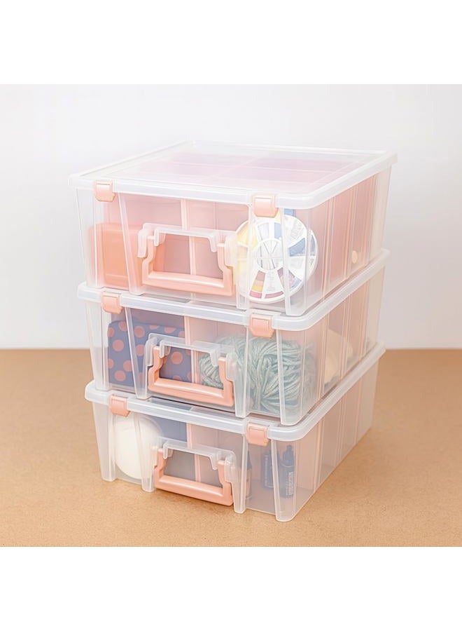 ArtBin 6990RK-AMZ Super Satchel Double Deep Compartment Box - Art Storage with 8 Removable Compartments, Smart Closure for Craft Supplies (Rose Gold - Pack of 3) - Image 2