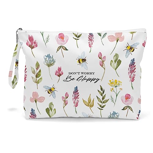 Fokongna Wet Bag Wet Dry Bag Wet Bag For Swimsuit Beach Bag, Don't worry Be Happy Travel Makeup Bag Toiletry Bag Diaper Bag Waterproof Large Capacity for Women Girls Mom Sister Friends Gifts - Image 1