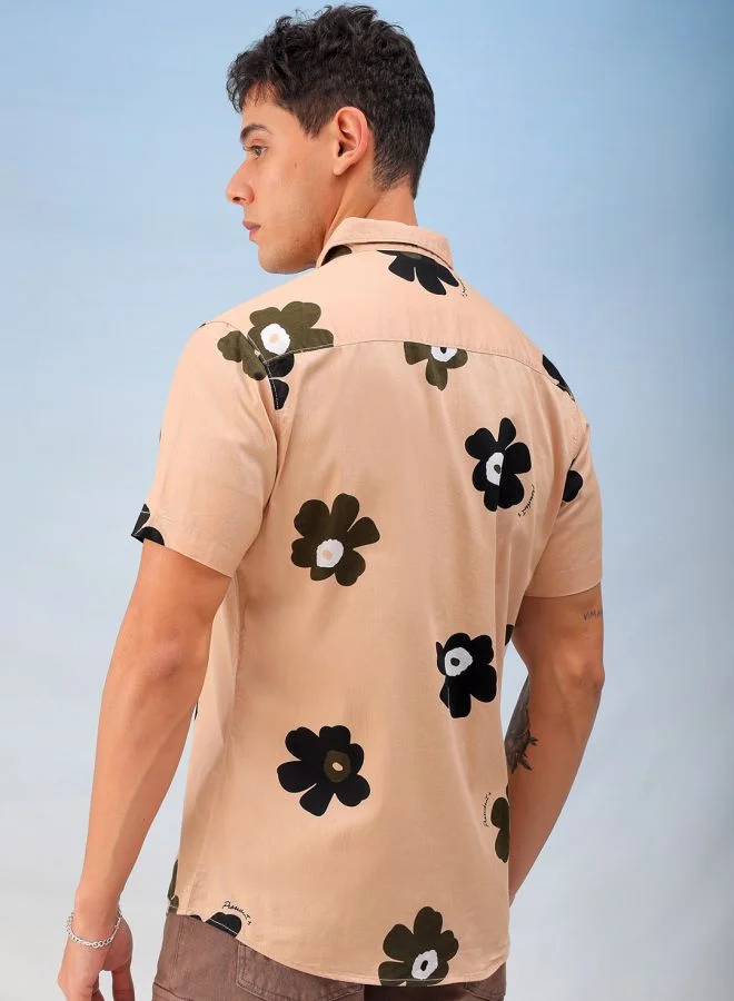 The Indian Garage Co Men Regular Fit Printed Half Sleeves Cutaway Collar Casual Shirt