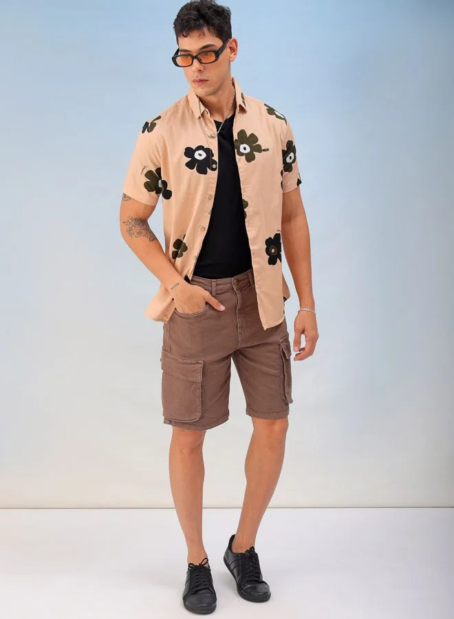 The Indian Garage Co Men Regular Fit Printed Half Sleeves Cutaway Collar Casual Shirt