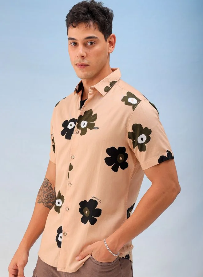 The Indian Garage Co Men Regular Fit Printed Half Sleeves Cutaway Collar Casual Shirt