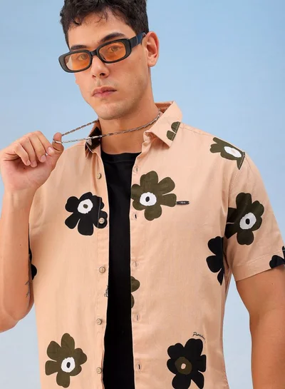 شركة المرآب الهندية Men Regular Fit Printed Half Sleeves Cutaway Collar Casual Shirt