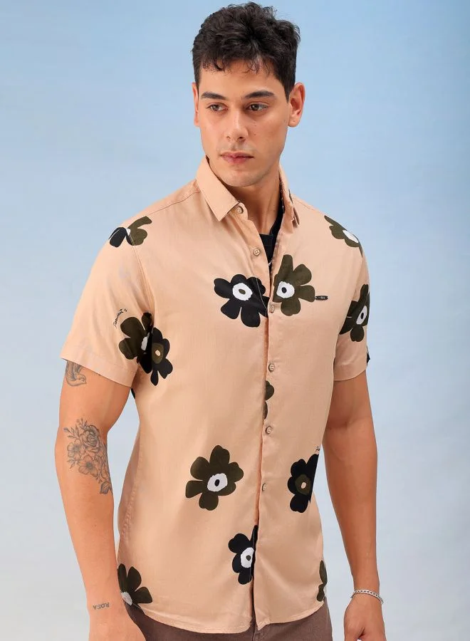 The Indian Garage Co Men Regular Fit Printed Half Sleeves Cutaway Collar Casual Shirt
