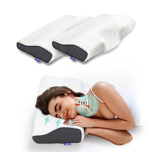 Derila Cervical Neck Pillow for Sleeping 2 Pack - Support Pillow for Back, Stomach, Side Sleeper Contour Memory Foam Pillows (2 Pillows, Standard (19.7" x 11.8" x 3.9")) - Image 1
