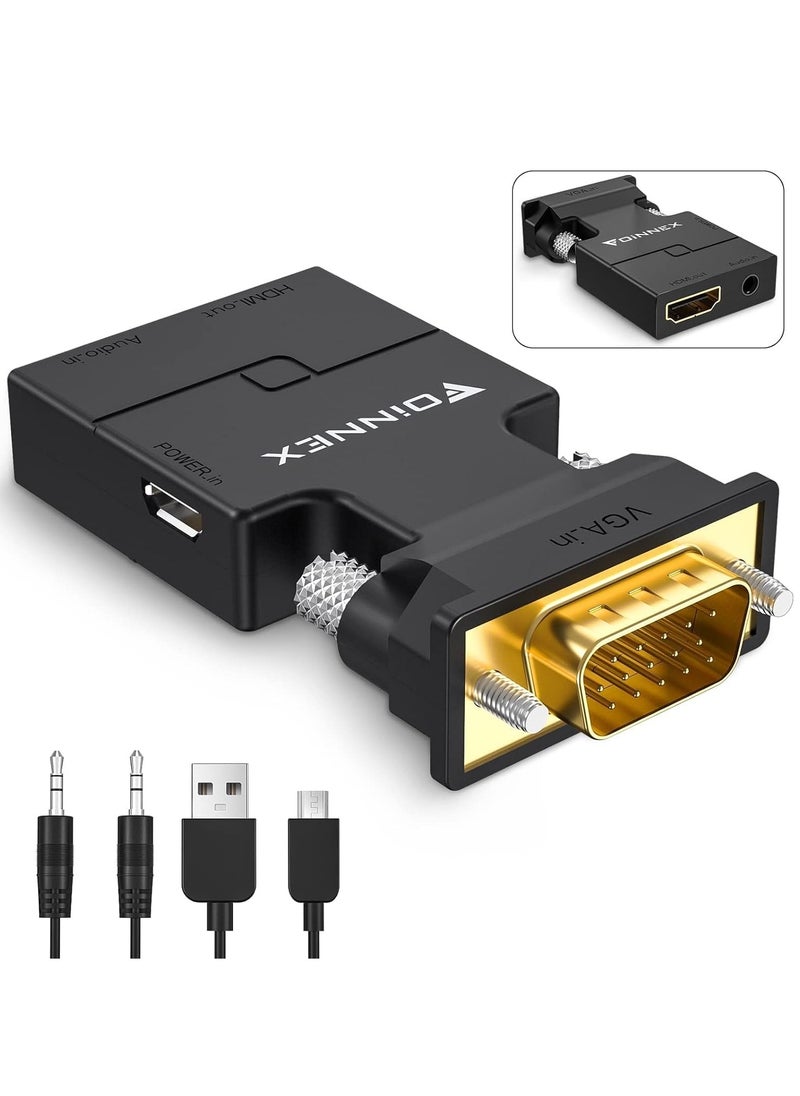 Generic - VGA to HDMI Converter with Audio 1080P Output Source for PC TV/Monitor Active Male Female Video Input Connector for Laptop Computer Projector Number of Ports: 4 - Image 1