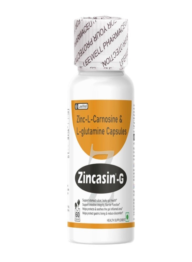 Zincasin -G contains Zinc Carnosine with L Glutamine 1100mg Supplement | Gut health Supplements | Support Leaky Gut | Gut inflammation and immune support | Stomach Ulcer, Acid reflux & Intestine layer Protection - 60 Capsules - Image 1