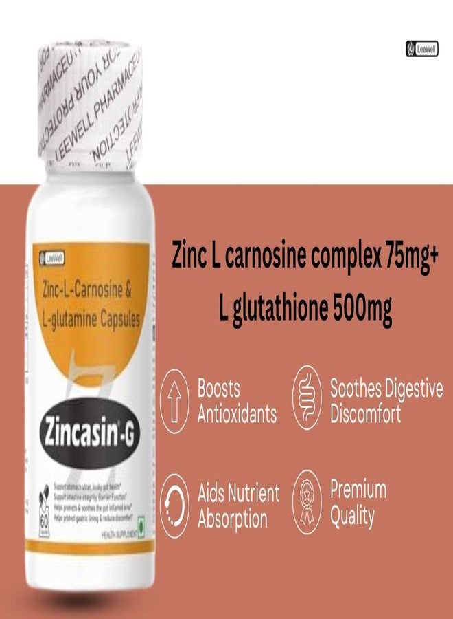Zincasin -G contains Zinc Carnosine with L Glutamine 1100mg Supplement | Gut health Supplements | Support Leaky Gut | Gut inflammation and immune support | Stomach Ulcer, Acid reflux & Intestine layer Protection - 60 Capsules - Image 3