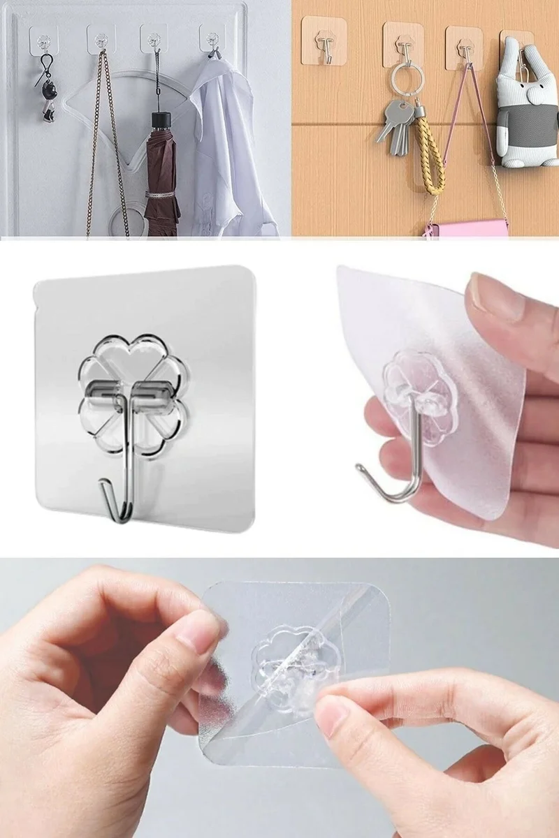Safestore Super Strong Adhesive Waterproof Clear Hanger Set of 5 Reusable Hooks